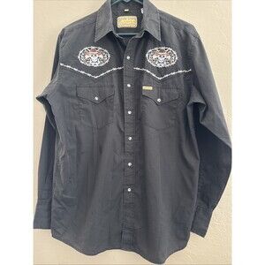Mens White Horse Ranch Skull Pearl Snap Medium Black Shirt Gunslinger Western